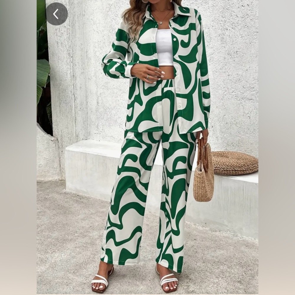 Green & White Resort Wear Set